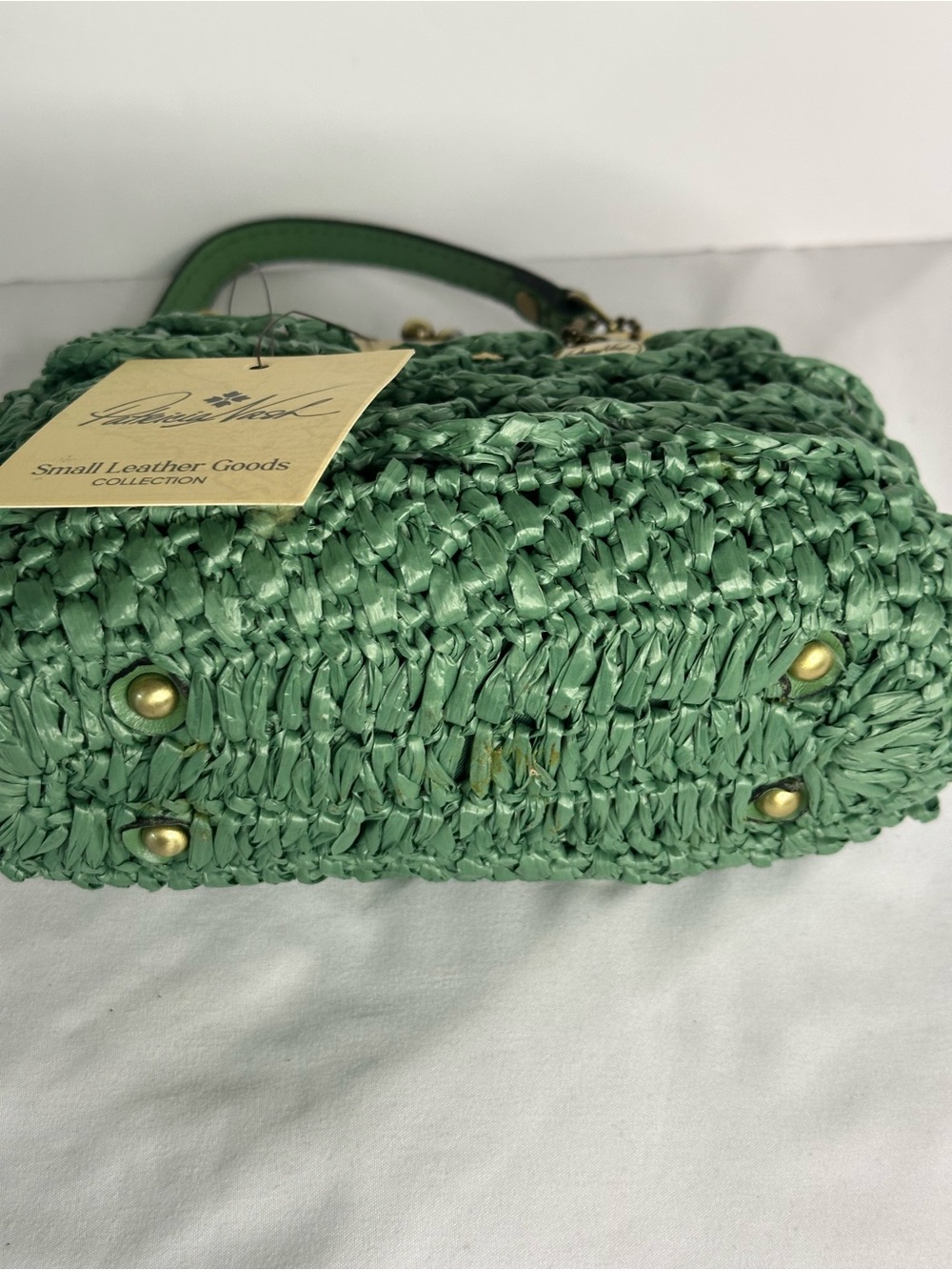 Patricia Nash Mini Laureana Chain Crossbody Scalloped Raffia Basil - Picture 5 of 6